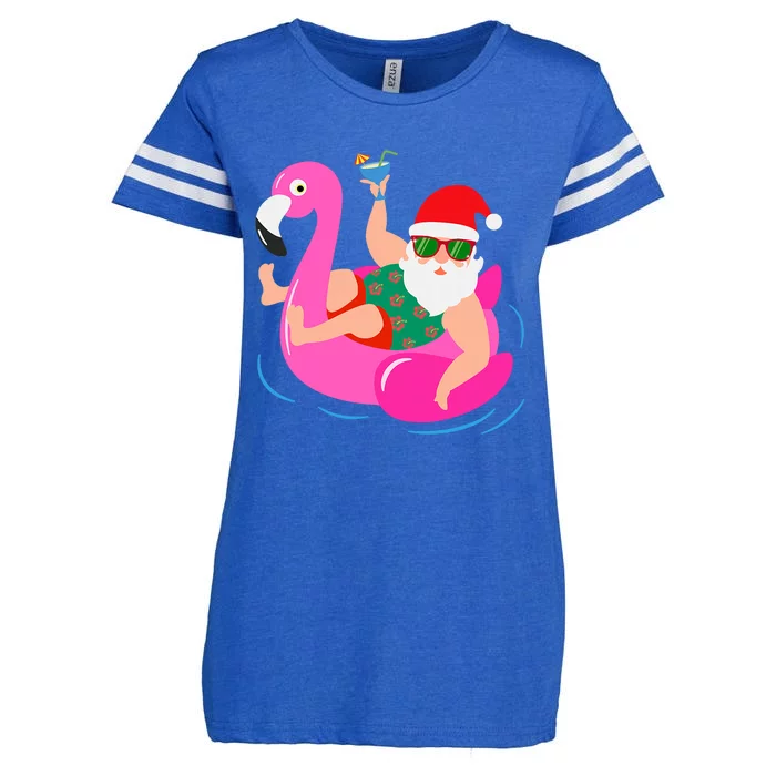 Funny Pool Party Santa Sunglasses Flamingo Christmas In July Enza Ladies Jersey Football T-Shirt