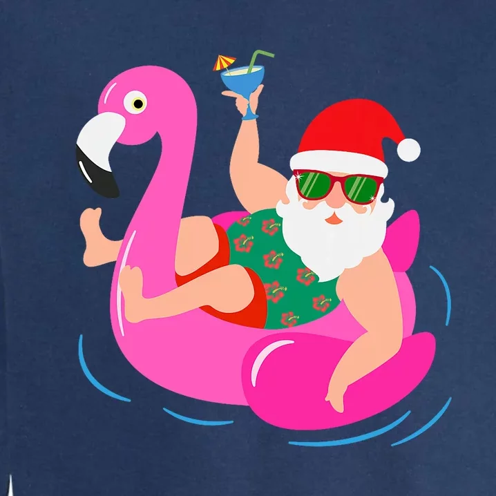 Funny Pool Party Santa Sunglasses Flamingo Christmas In July Garment-Dyed Sweatshirt