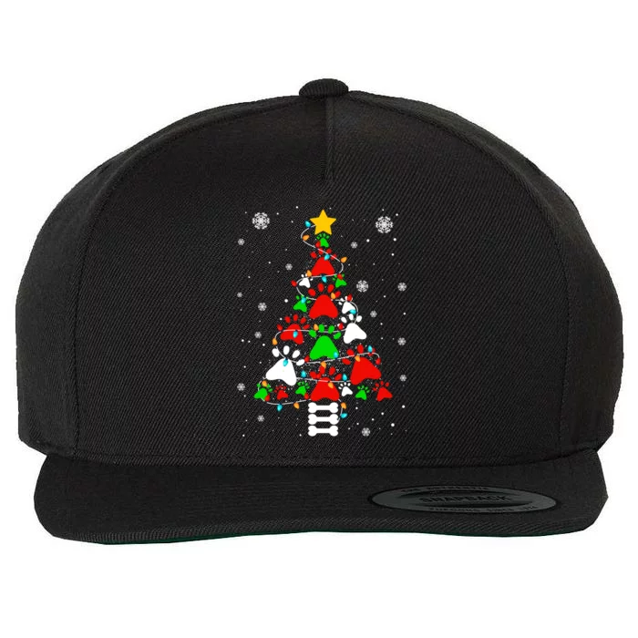 Funny Paw Print Xmas Dog Cat Lovers Christmas Tree Lights Gift Wool Snapback Cap