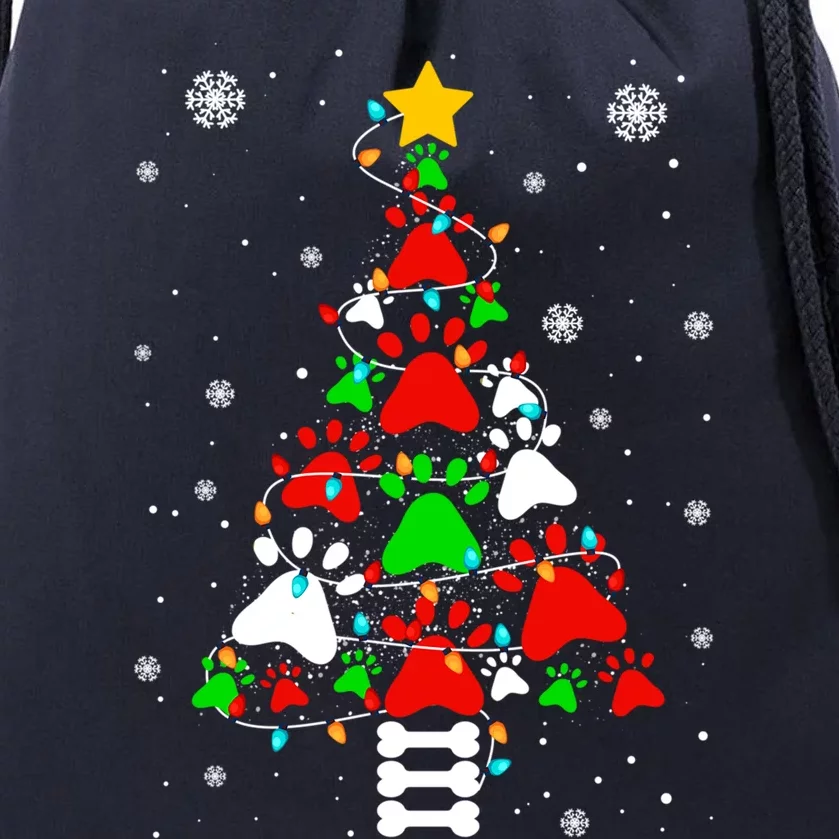 Funny Paw Print Xmas Dog Cat Lovers Christmas Tree Lights Gift Drawstring Bag