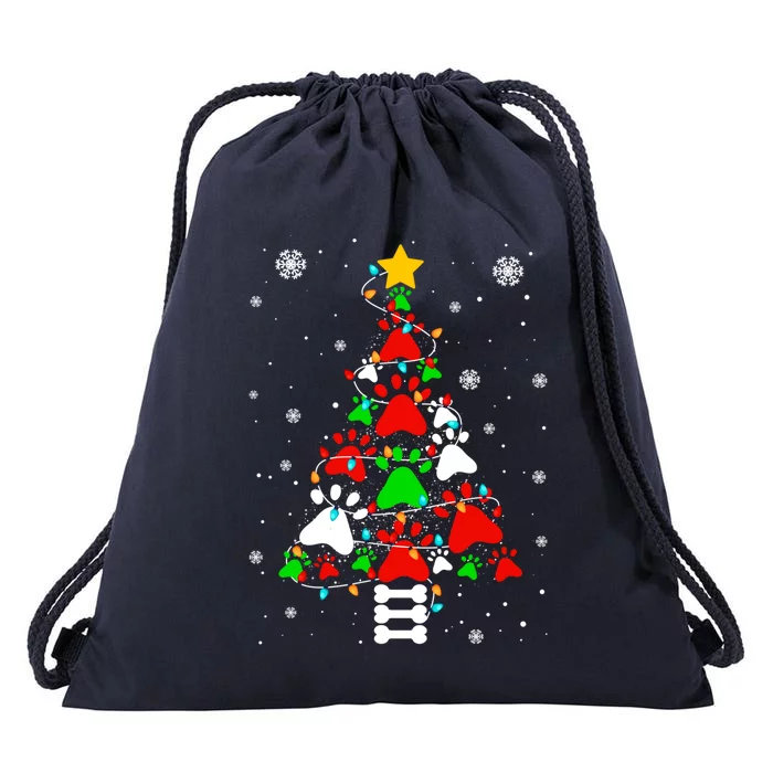 Funny Paw Print Xmas Dog Cat Lovers Christmas Tree Lights Gift Drawstring Bag