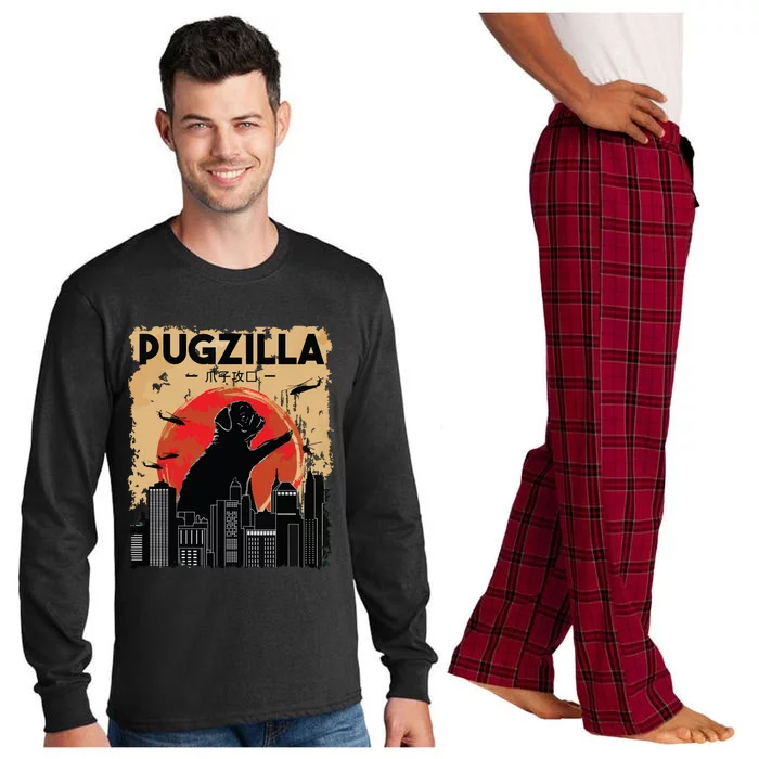 Funny Pug Pugzilla Funny Dog Pug Long Sleeve Pajama Set