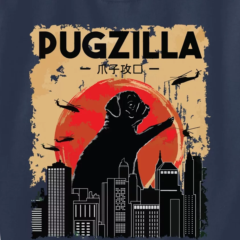 Funny Pug Pugzilla Funny Dog Pug Kids Sweatshirt