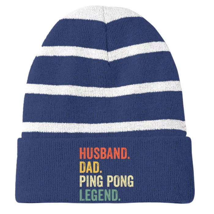 Funny Ping Pong Husband Dad Table Tennis Legend Vintage Striped Beanie with Solid Band