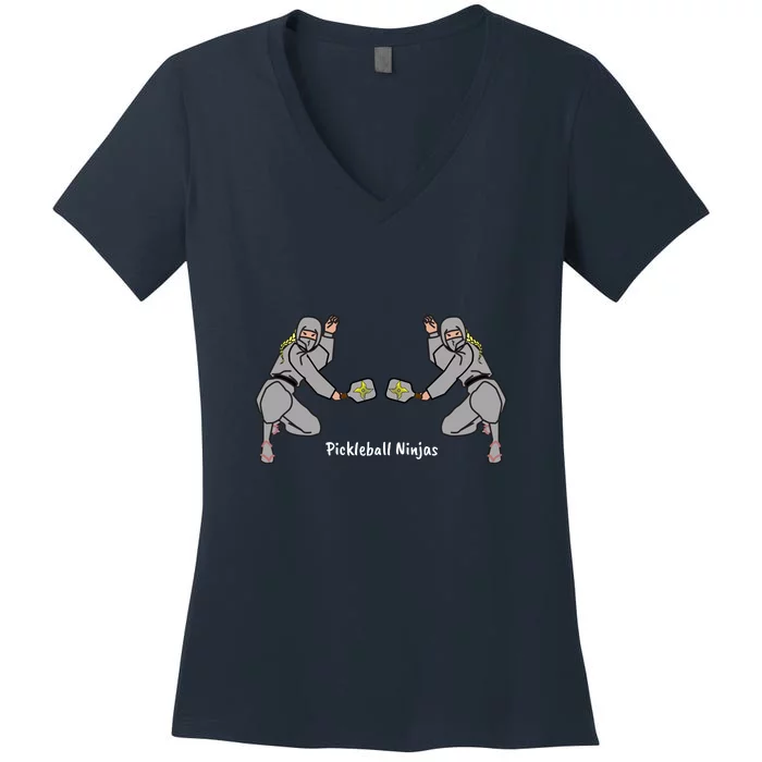 Fun Pickleball, Pickleball Ninja, Women Doubles, Pickleball For LIfe Women's V-Neck T-Shirt