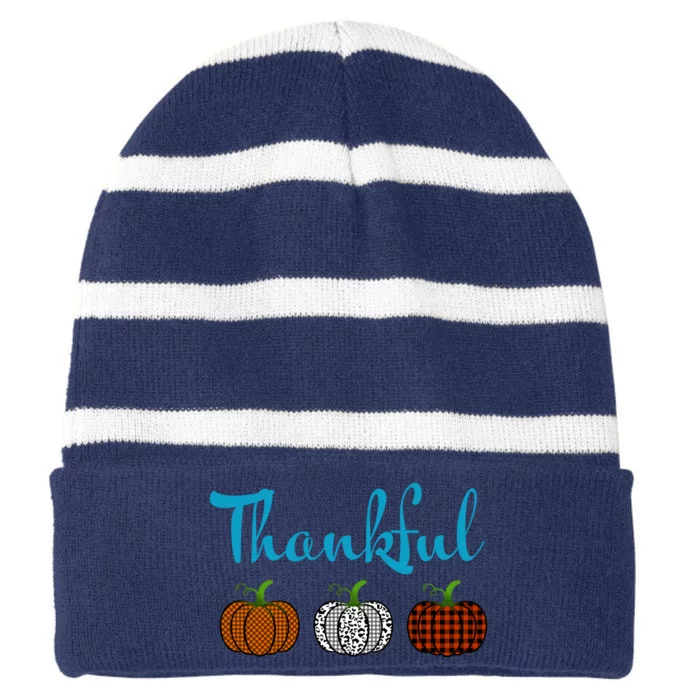 Fall Plaid Pumpkin Thankful Women, Thanksgiving Be Blessed Striped Beanie with Solid Band