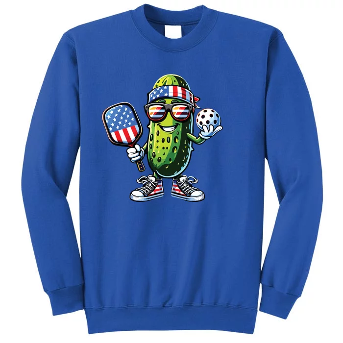 Funny Patriotic Pickle Playing Pickleball Paddle 4th Of July Tall Sweatshirt