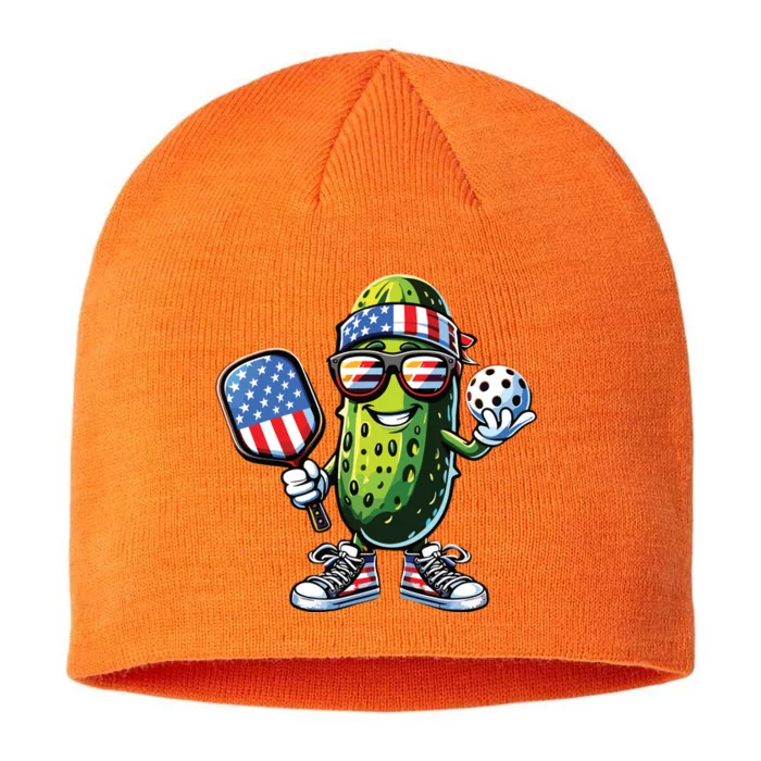 Funny Patriotic Pickle Playing Pickleball Paddle 4th Of July 8 1/2in Sustainable Knit Beanie