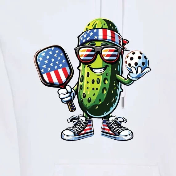 Funny Patriotic Pickle Playing Pickleball Paddle 4th Of July Premium Hoodie