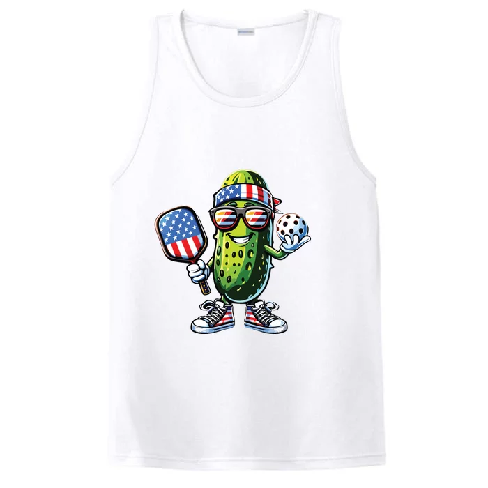 Funny Patriotic Pickle Playing Pickleball Paddle 4th Of July Performance Tank