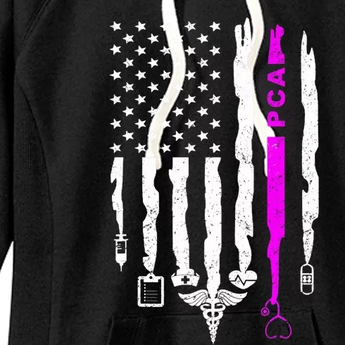 Funny Patriotic PCA USA Flag Nurses Week Gifts 4th Of July Women's Fleece Hoodie