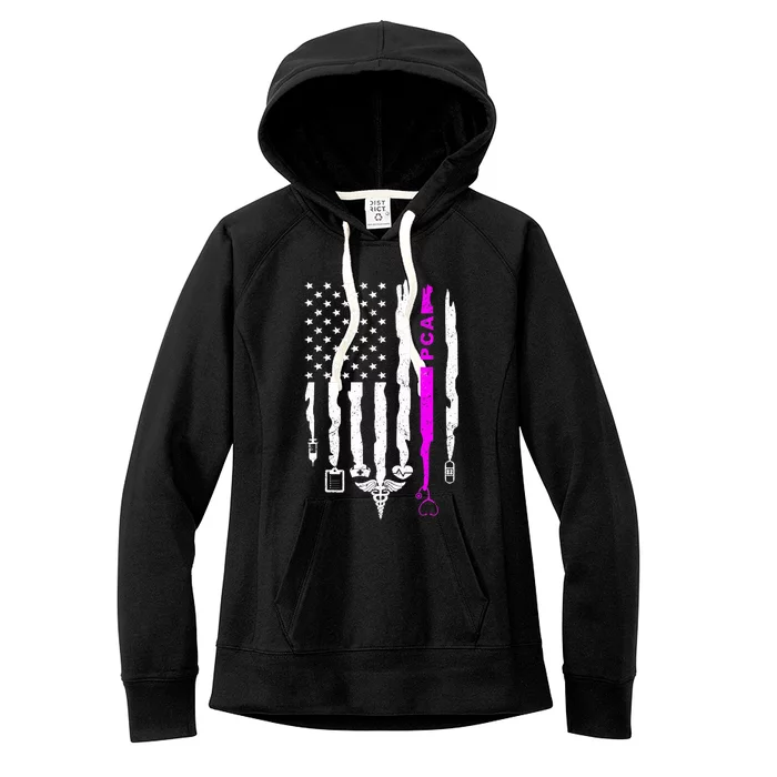 Funny Patriotic PCA USA Flag Nurses Week Gifts 4th Of July Women's Fleece Hoodie