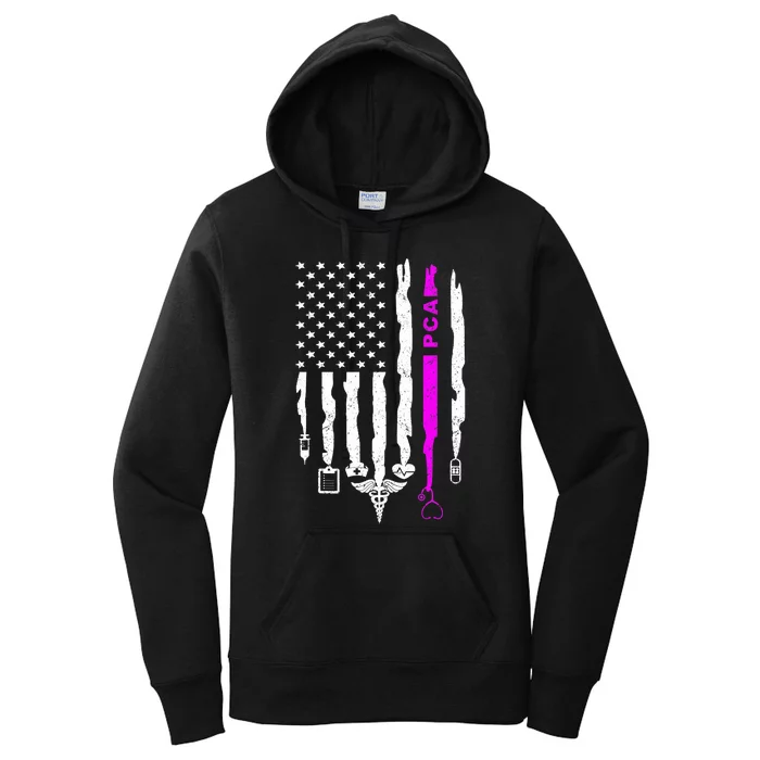 Funny Patriotic PCA USA Flag Nurses Week Gifts 4th Of July Women's Pullover Hoodie