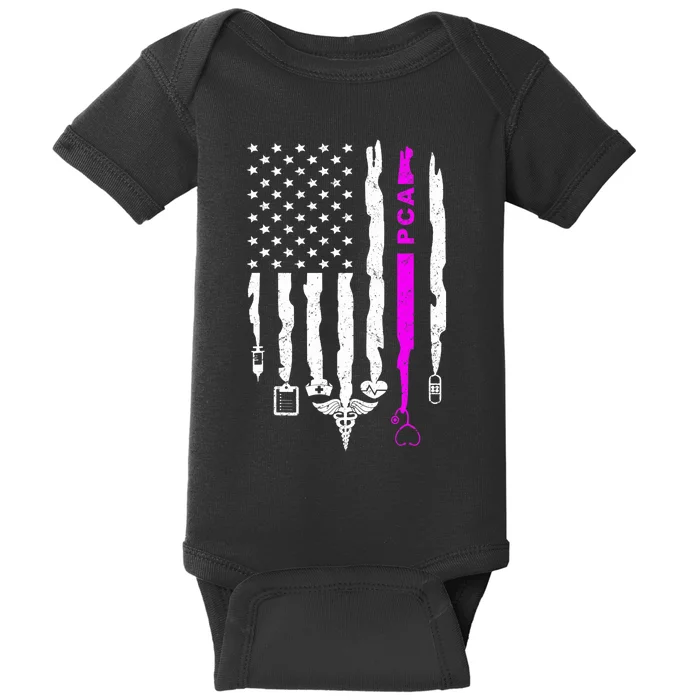 Funny Patriotic PCA USA Flag Nurses Week Gifts 4th Of July Baby Bodysuit