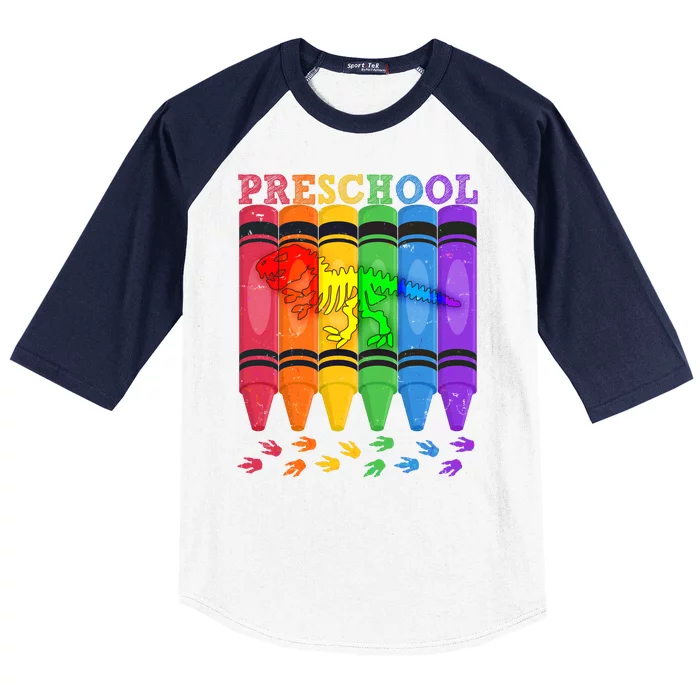 Funny Prehistoric Preschool Dinosaur Crayons Baseball Sleeve Shirt