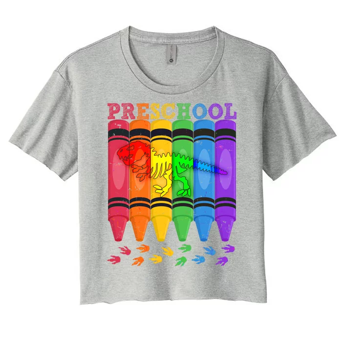 Funny Prehistoric Preschool Dinosaur Crayons Women's Crop Top Tee