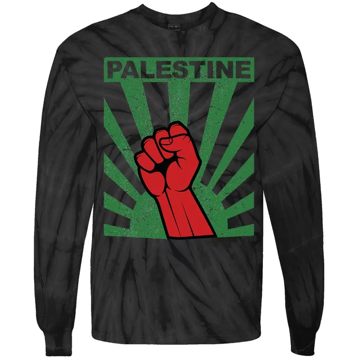 Free Palestine Propaganda Style Palestine Fist Tie-Dye Long Sleeve Shirt