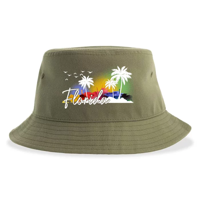 Florida Pride Palm Trees Beach Cool Gift Sustainable Bucket Hat