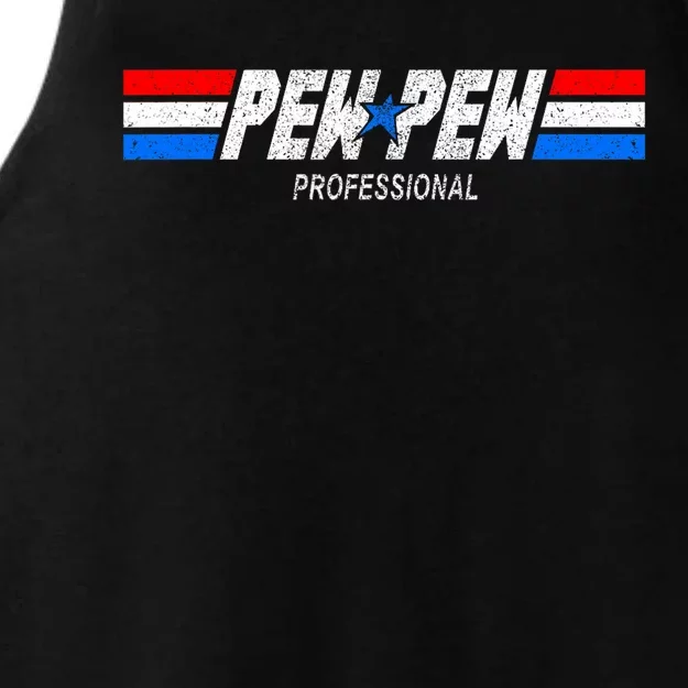 Funny Pew Pew Professional Veteran Patriotic Ladies Tri-Blend Wicking Tank