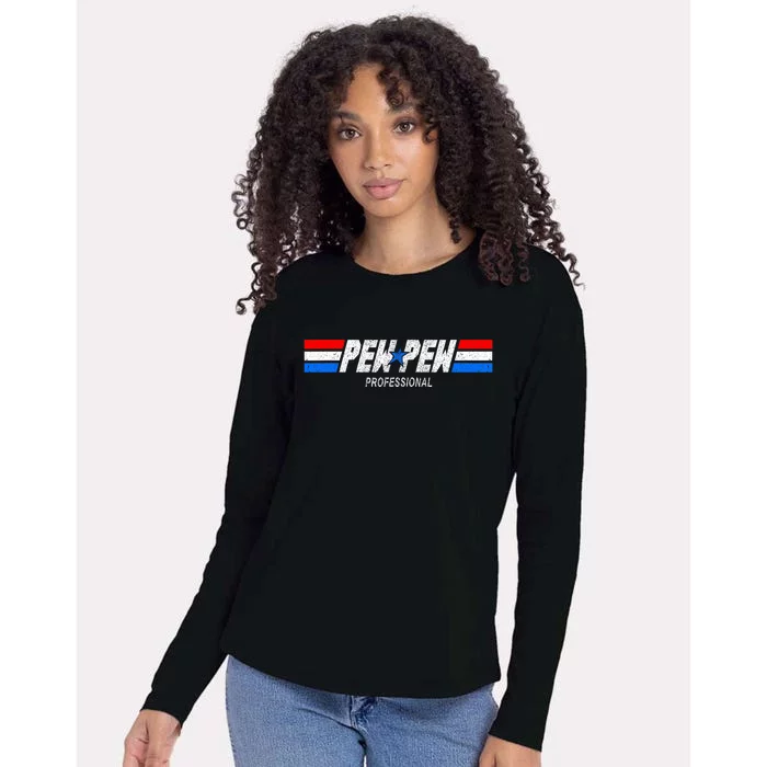 Funny Pew Pew Professional Veteran Patriotic Womens Cotton Relaxed Long Sleeve T-Shirt