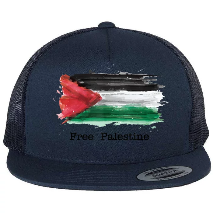 Free Palestine Palestinian National Flag Watercolor Flat Bill Trucker Hat