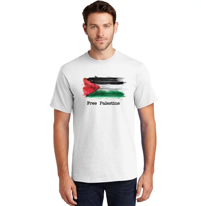 Free Palestine Palestinian National Flag Watercolor Tall T-Shirt