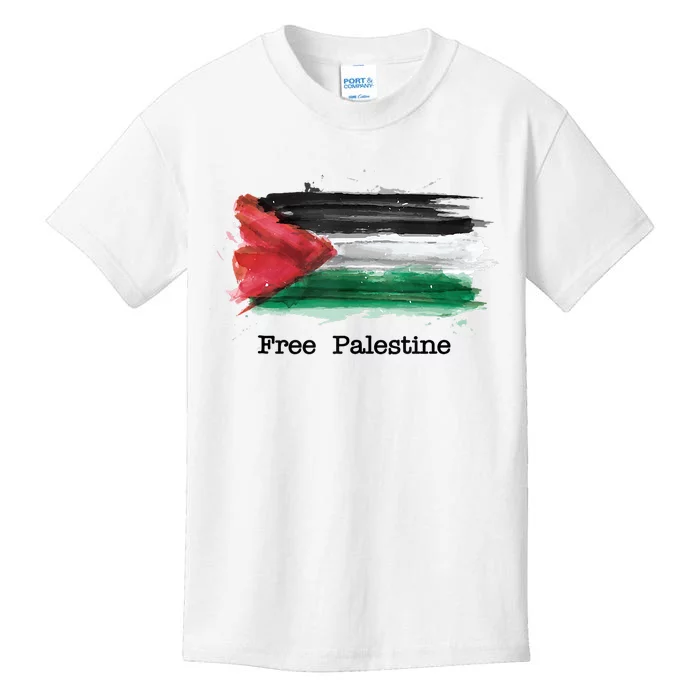 Free Palestine Palestinian National Flag Watercolor Kids T-Shirt