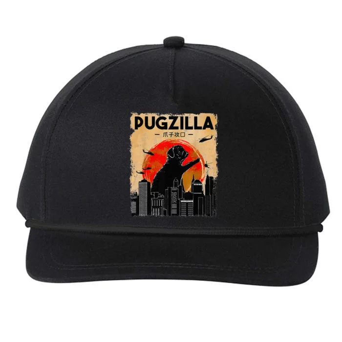 Funny Pug Pugzilla Funny Dog Pug Funny Fog Lover Snapback Five-Panel Rope Hat