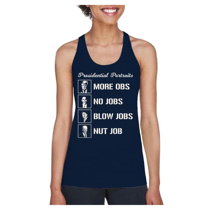 Funny Presidential Portraits Trump More Jobs Women's Racerback Tank