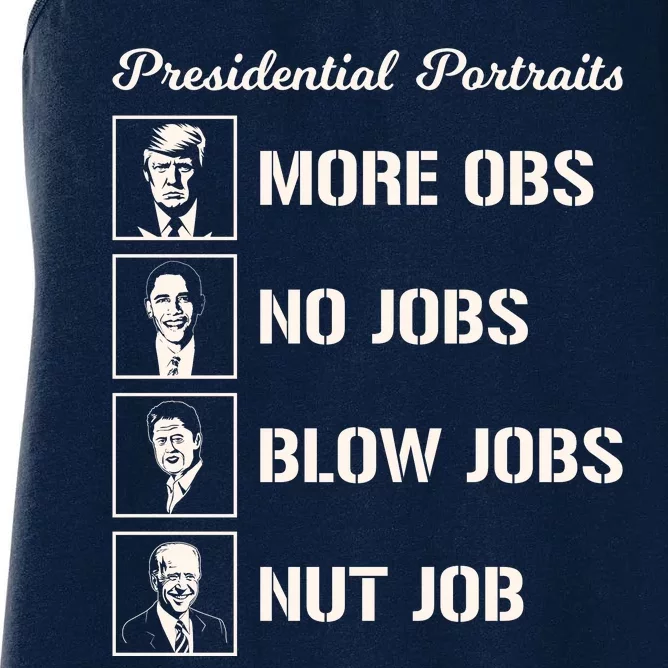 Funny Presidential Portraits Trump More Jobs Women's Racerback Tank