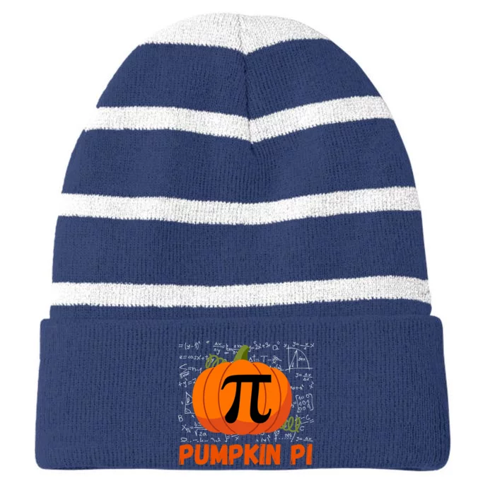 Funny Pumpkin Pie Math, Pumpkin Pi Funny Halloween Costume Striped Beanie with Solid Band