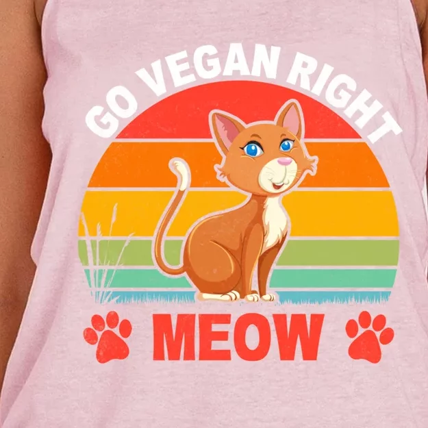 For Plant Powered Vegan Vegetarian Go Vegan Right Meow Funny Gift Women's Knotted Racerback Tank