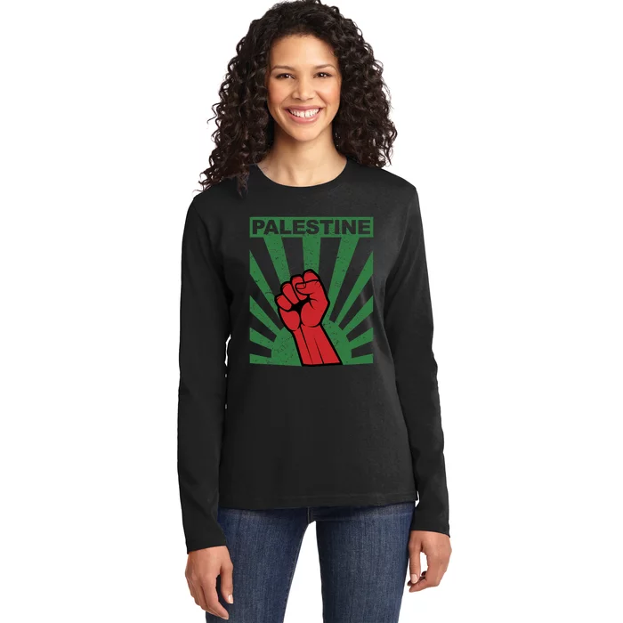 Free Palestine | Propaganda Style Palestine Fist Ladies Long Sleeve Shirt