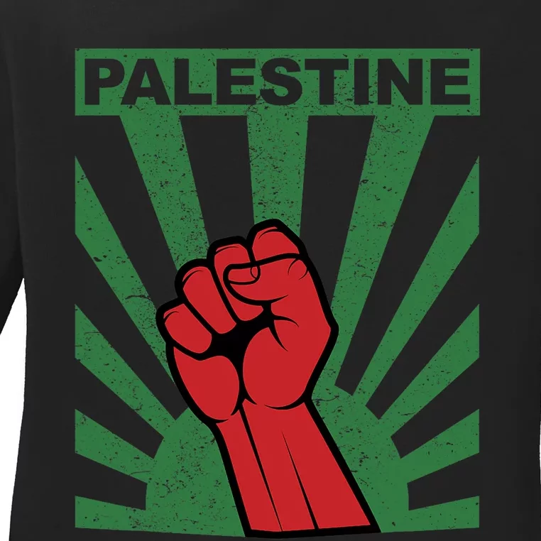 Free Palestine | Propaganda Style Palestine Fist Ladies Long Sleeve Shirt