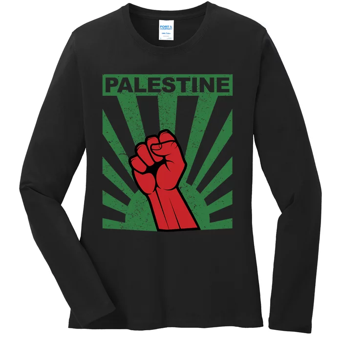 Free Palestine | Propaganda Style Palestine Fist Ladies Long Sleeve Shirt