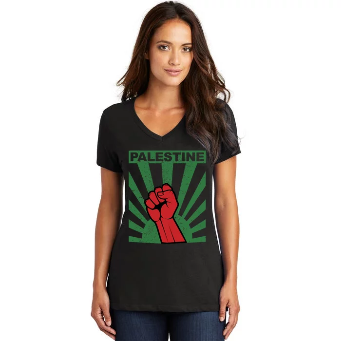 Free Palestine | Propaganda Style Palestine Fist Women's V-Neck T-Shirt