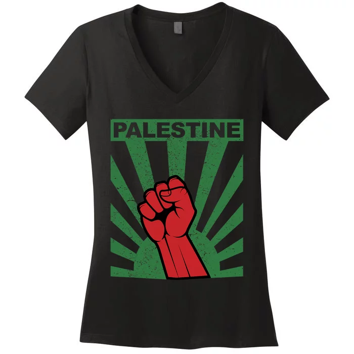 Free Palestine | Propaganda Style Palestine Fist Women's V-Neck T-Shirt