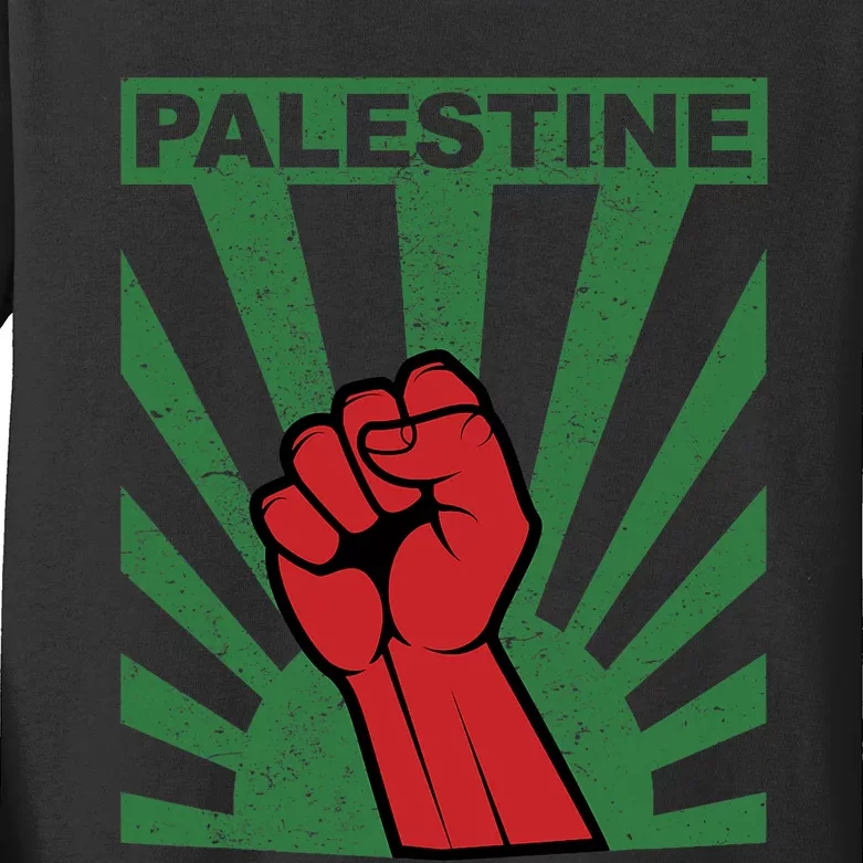 Free Palestine | Propaganda Style Palestine Fist Kids Long Sleeve Shirt