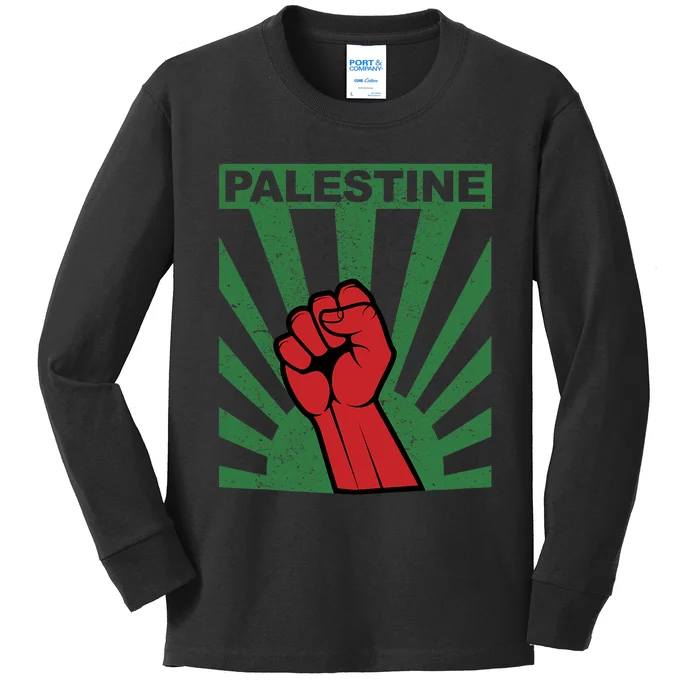 Free Palestine | Propaganda Style Palestine Fist Kids Long Sleeve Shirt