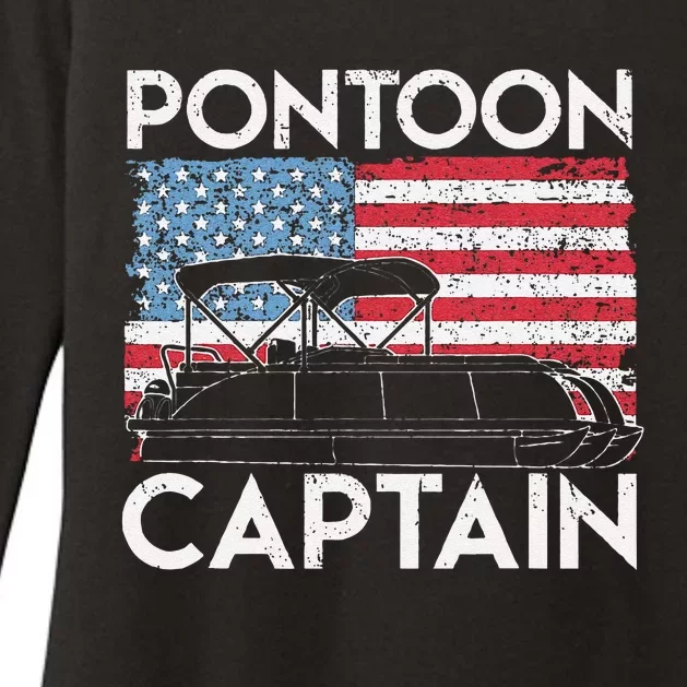 Funny Patriotic Pontoon Captain Us American Flag Funny Boat Owner Womens CVC Long Sleeve Shirt