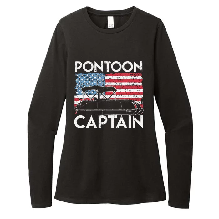 Funny Patriotic Pontoon Captain Us American Flag Funny Boat Owner Womens CVC Long Sleeve Shirt