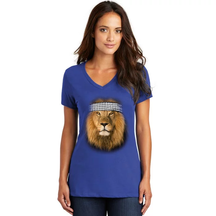 Free Palestine Palestinian Lion Cute Gift Women's V-Neck T-Shirt