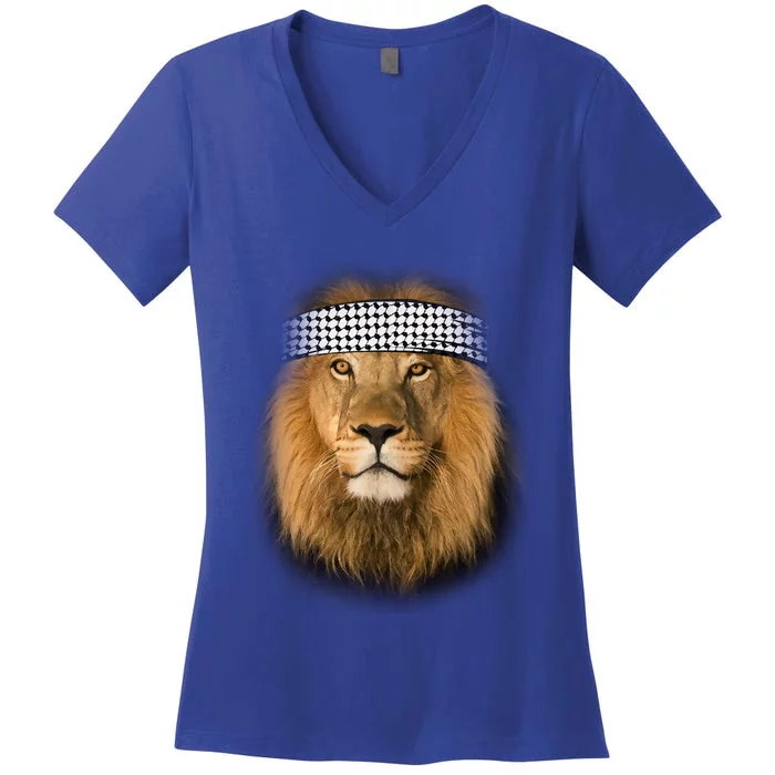 Free Palestine Palestinian Lion Cute Gift Women's V-Neck T-Shirt