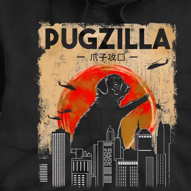 Funny Pug Pugzilla Funny Dog Pug Tie Dye Hoodie