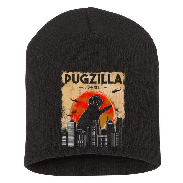 Funny Pug Pugzilla Funny Dog Pug Short Acrylic Beanie