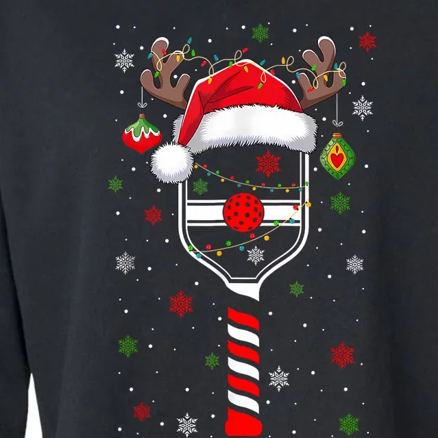 Funny Pickleball Player Christmas Holiday Reindeer Xmas Cropped Pullover Crew