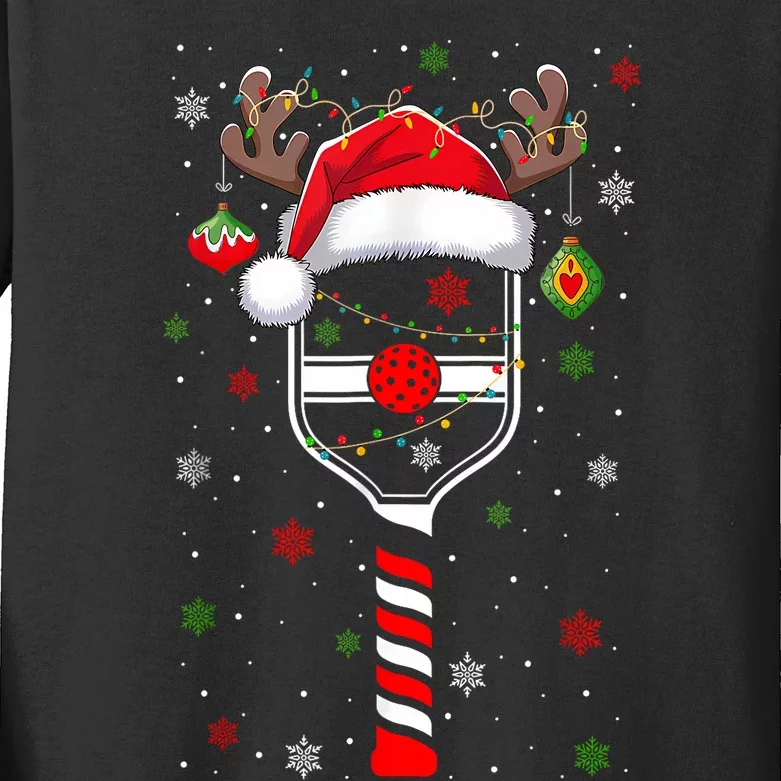 Funny Pickleball Player Christmas Holiday Reindeer Xmas Kids Long Sleeve Shirt