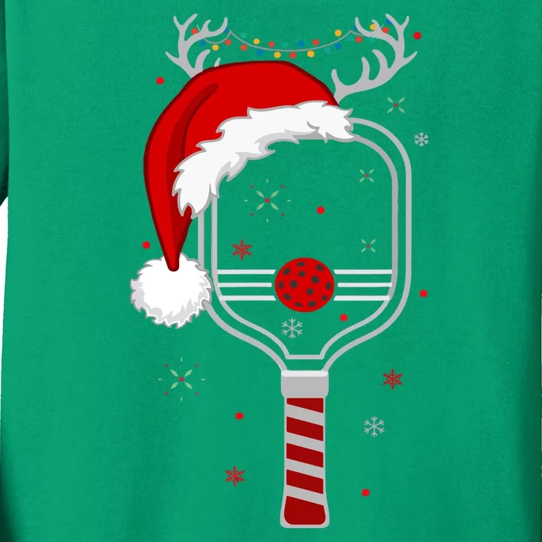 Funny Pickleball Player Christmas Holiday Reindeer Xmas Gift For Xmas Kids Long Sleeve Shirt