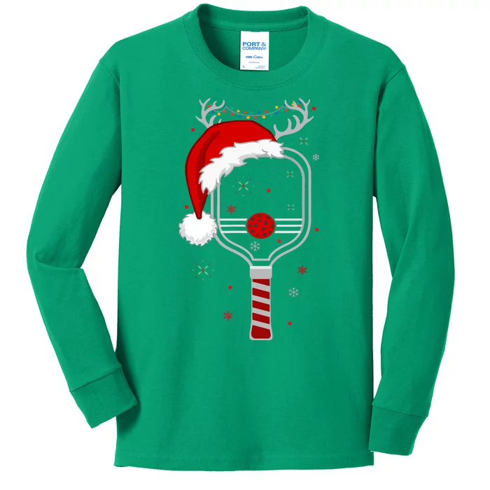 Funny Pickleball Player Christmas Holiday Reindeer Xmas Gift For Xmas Kids Long Sleeve Shirt