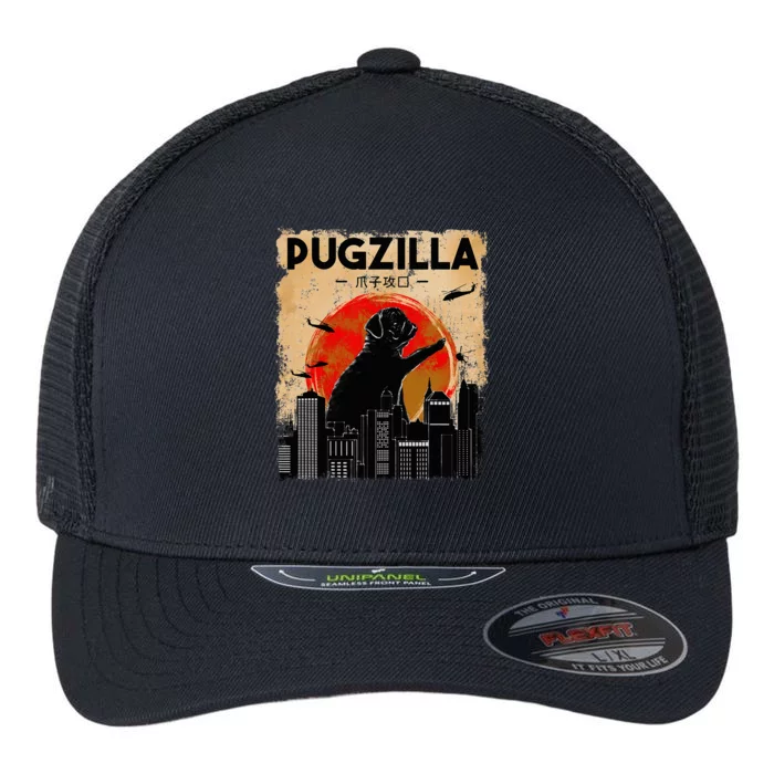 Funny Pug Pugzilla Funny Dog Pug Flexfit Unipanel Trucker Cap